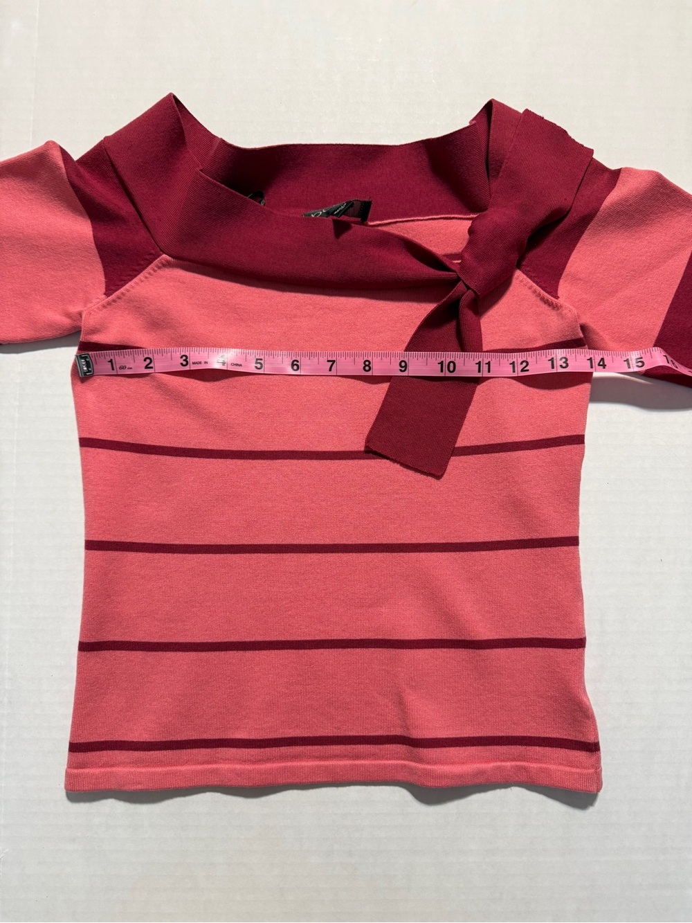 Bebe Vintage Y2K Womens Sz Medium Tulip & Berry Striped Boatneck Sweater w/Bow - Picture 7 of 9